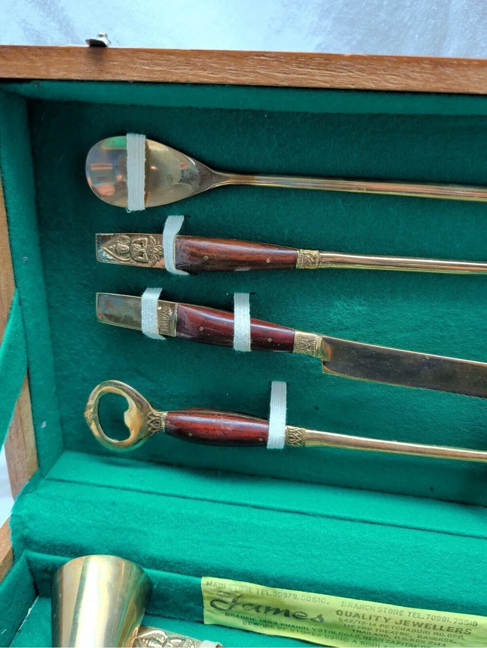 Vintage James Brass Bartender Set In Wood Case 11 Piece